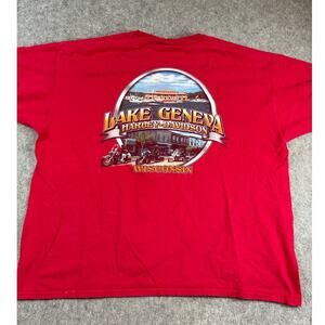 Harley Davidson Shirt Mens Red Lake Geneva Wisconsin Motorcycle Biker Tee 2XL